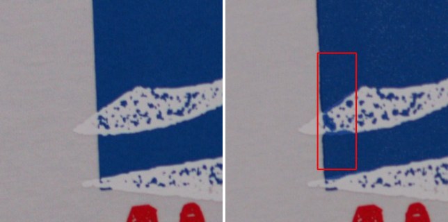 Sangramento de tinta na transição entre zonas